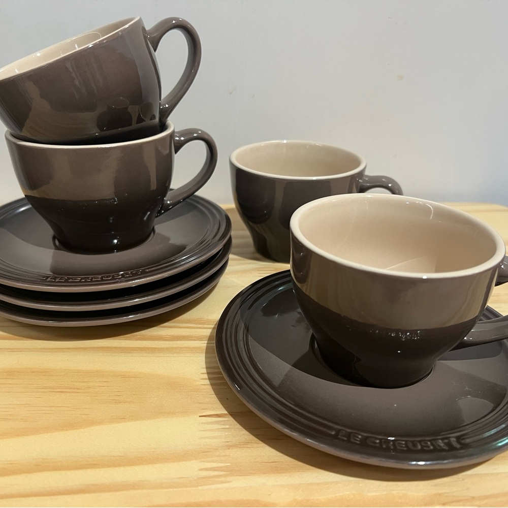 Le Creuset Brown Stoneware Espresso Cup and Saucer Set